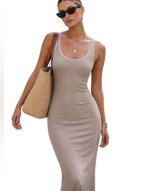 a new day Taupe Scoop Neck Ribbed Maxi Dress